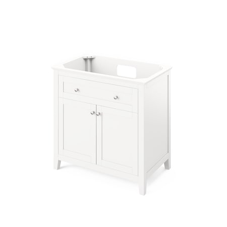 Jeffrey Alexander 36" White Chatham Vanity, Black Granite Vanity Top, undermount rectangle bowl VKITCHA36WHBGR
